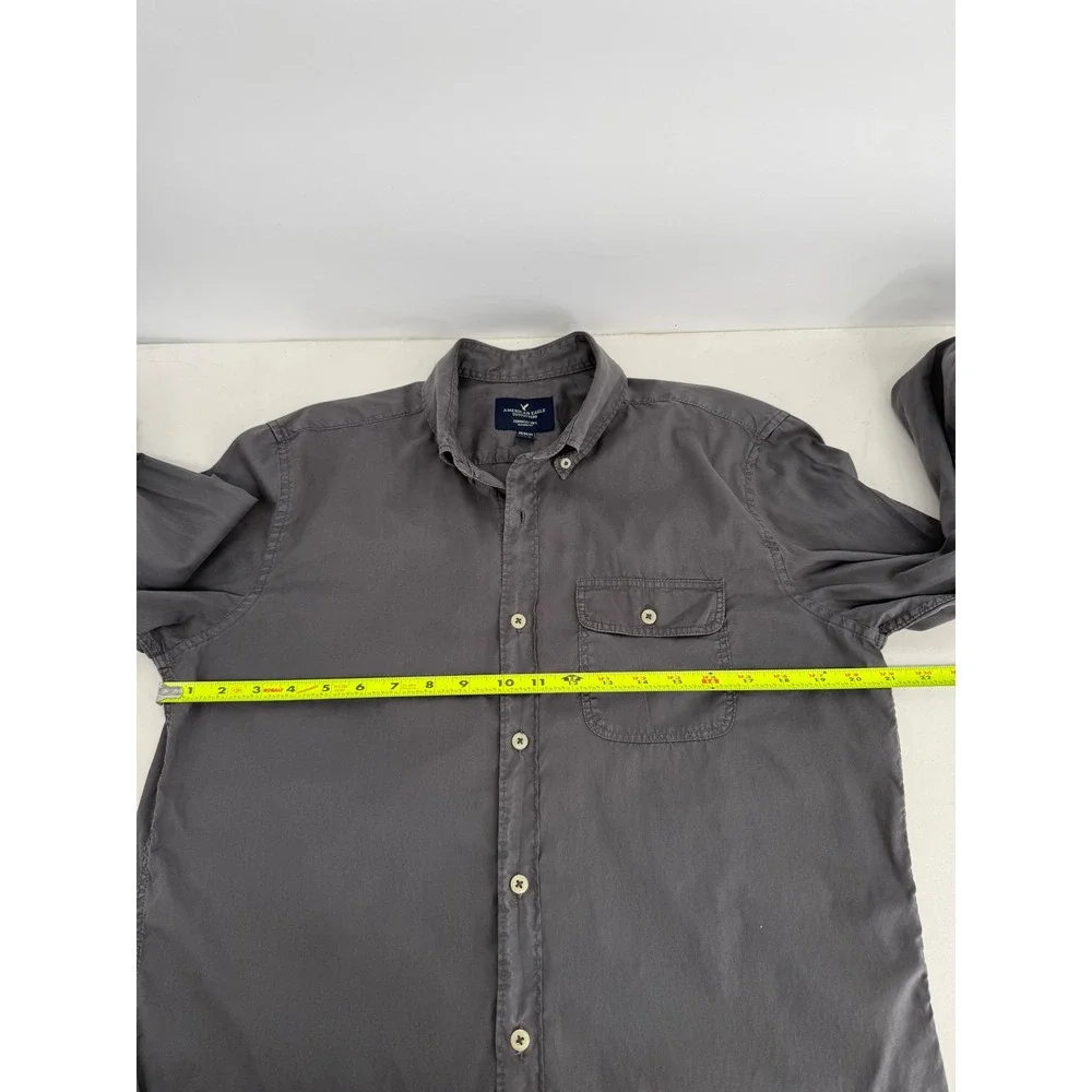 American Eagle Outfitters Mens Classic Fit Long Sleeve Button Down Shirt Gray‎ M